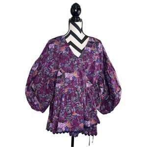 Kika Vargas Target Puff Sleeve Sz 2X Fairy Floral Whimsigoth Purple Wrap Blouse